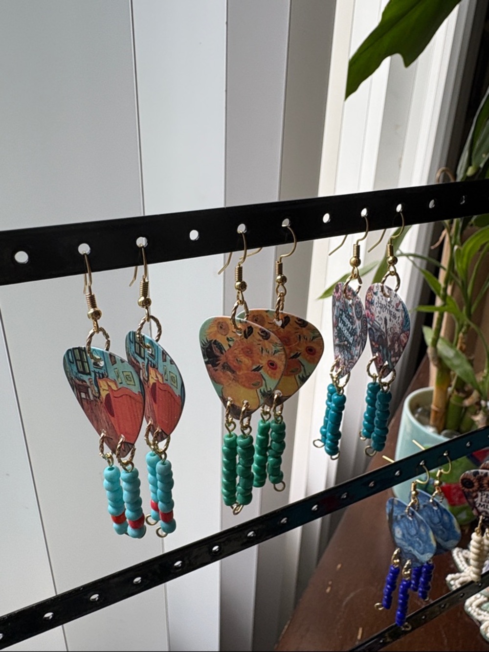 Handmade Teal and Turquoise Heart Drop Beaded Earrings